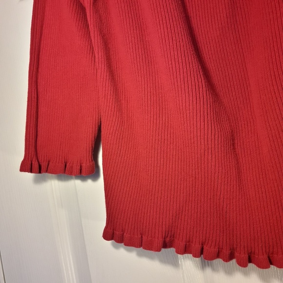 Red Sweater Vintage Cotton Knit Ruffle Edge Trim - Picture 8 of 8